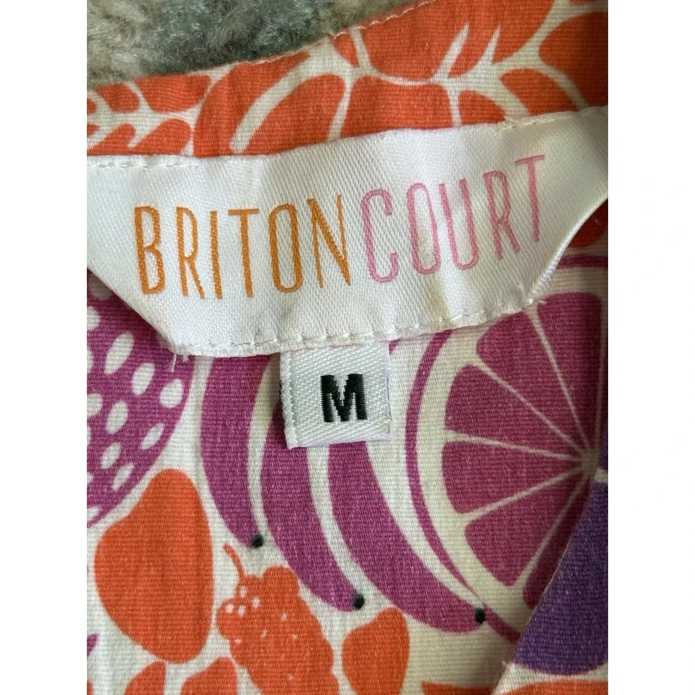 Briton Court Orchid Colorful Orange Purple Floral Midi Dress Puff Sleeves Medium - Picture 2 of 5